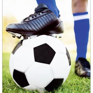 Ansichtkaart met voetbal en voetballer