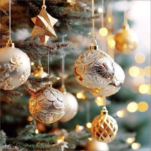 Dubbele kerstkaart met kerstballen