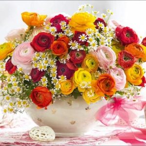 Dubbele kaart - Schaal met bloemen