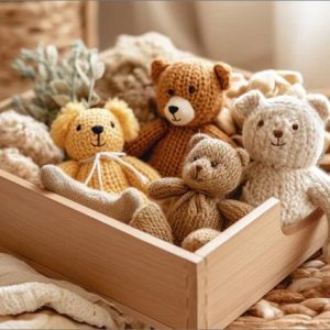 Dubbele kaart - Bak met gehaakte knuffels