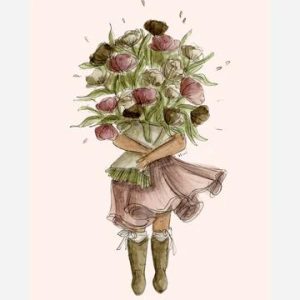 Ansichtkaart Meisje met bloemen