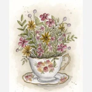 Ansichtkaart Theekop met bloemen