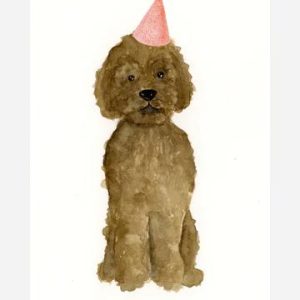 Ansichtkaart Poedel met feesthoedje