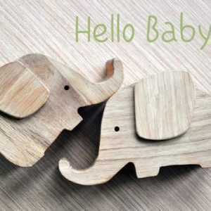 Blanco kaart met moeder en baby olifant