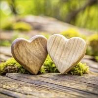 Blanco kaart met twee houten harten