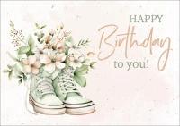 Dubbele kaart - Happy Birthday met Schoenen met bloemen