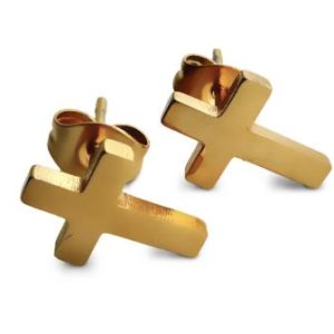 Oorbellen knopje kruisje goud