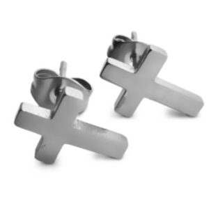 Oorbellen knopje kruisje zilver