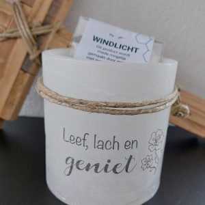 Windlicht Leef, lach en geniet - Ivoor