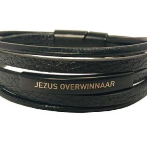 zwarte leren armband, Jezus overwinnaar