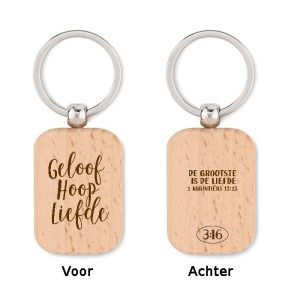 Sleutelhanger HOUT - Geloof Hoop Liefde