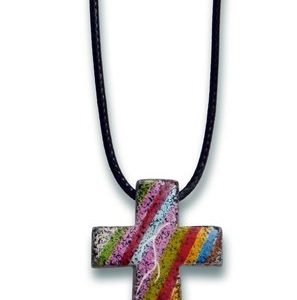 Ketting kruis speksteen roze