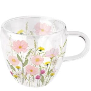 Theeglas, pastel flowers