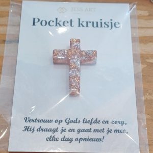 Pocketkruisje rosegoud, zilver en glitter