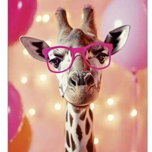 Ansichtkaart - Giraffe met bril en ballonnen